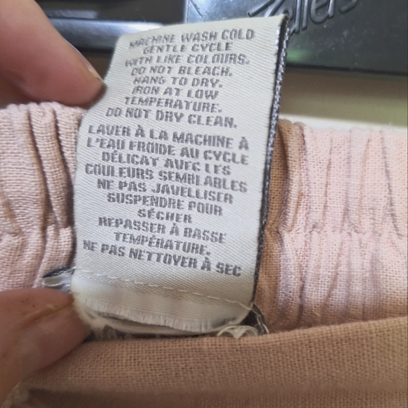 CHARLIE PAIGE Small women's pink linen blend wide leg capris elastic tie waist - Picture 3 of 4